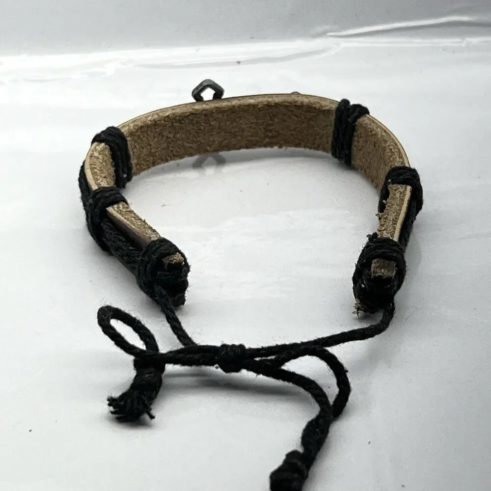 Handmade Leather Silver Tone Cross Adjustable Rope Bracelet - Men/Women -Jesus